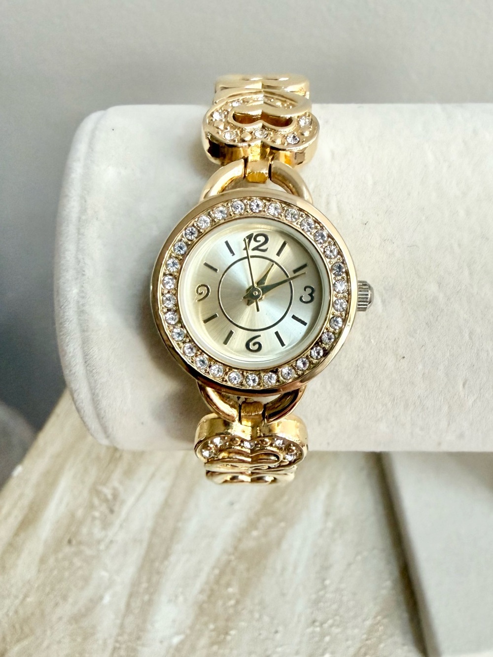 Gold Crystal Heart Accent Bracelet Watch